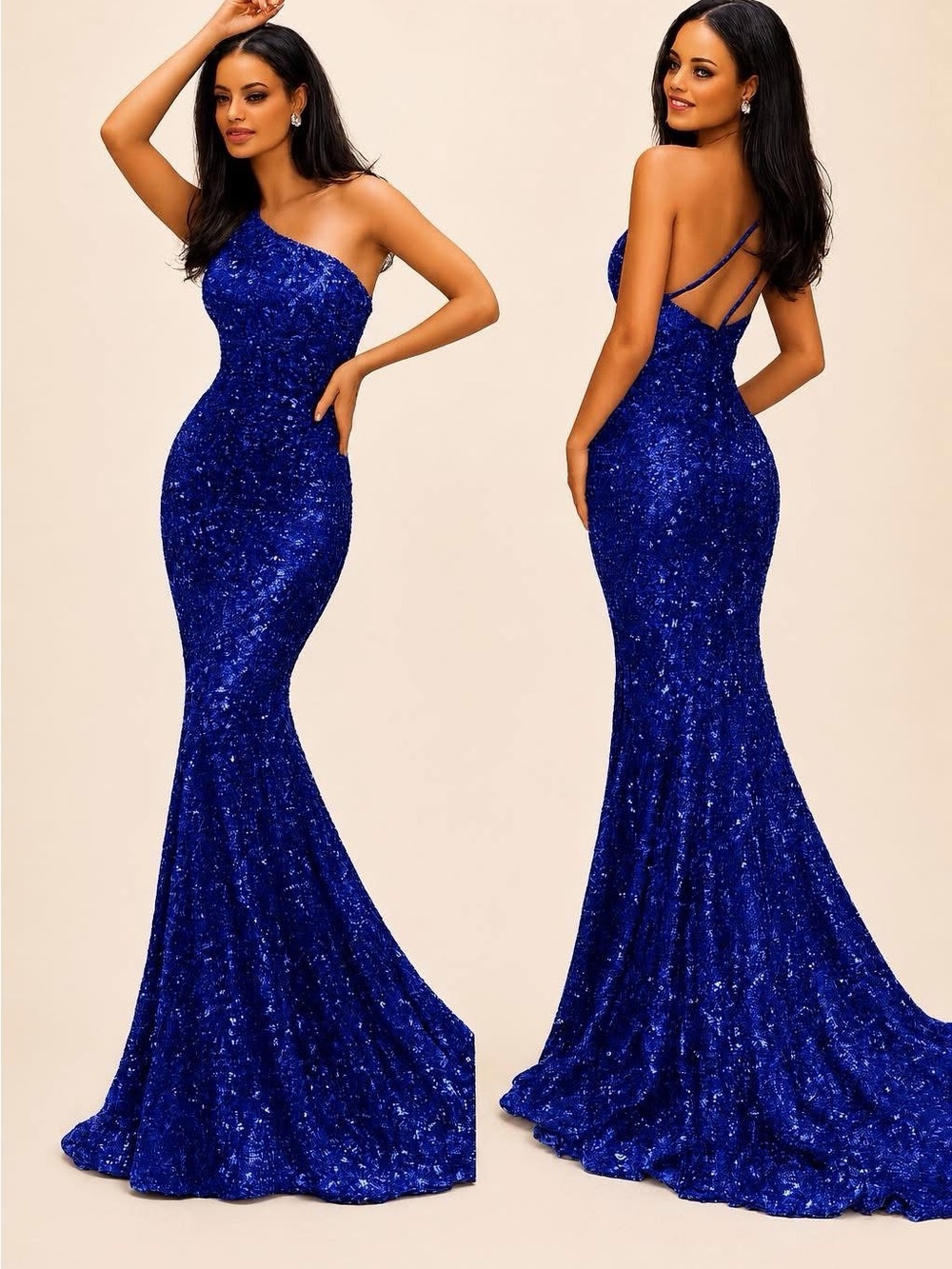Sherri Hill Royal Blue One-Shoulder Sequin Mermaid Gown